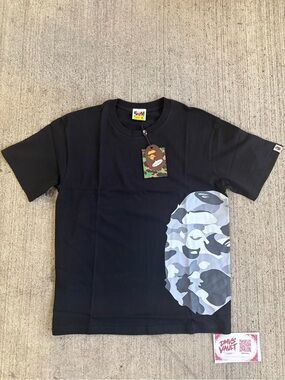 Bape Black Tee with Gray Camo Ape Graphic
